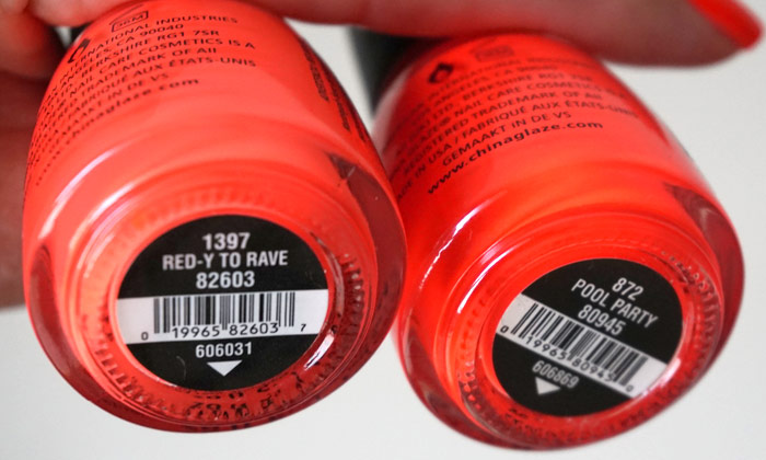 Comparison of China glaze Pool party and red-y to rave