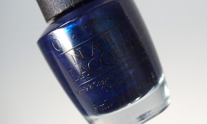 Picture of the bottle of OPI Yoga-ta get this blue, which is a blue shimmery polish